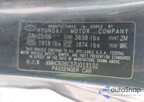 2007 Hyundai Accent Se z USA, uszkodzony, nr VIN KMHCN36C37U013132